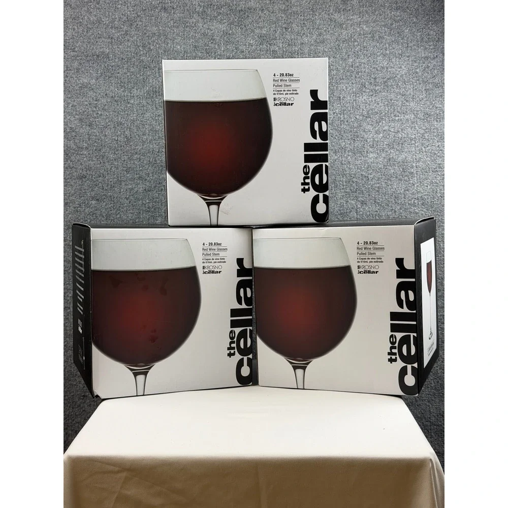 12 Krosno The Cellar Red Wine Glasses 3 Sets 4 Pulled Stem 20.83oz Poland Glass